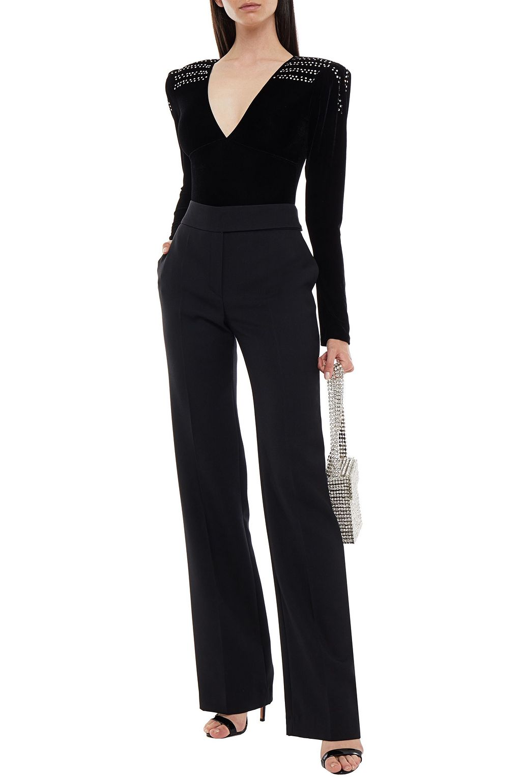 I.D. SARRIERI Swarovski crystal-embellished stretch-velvet bodysuit