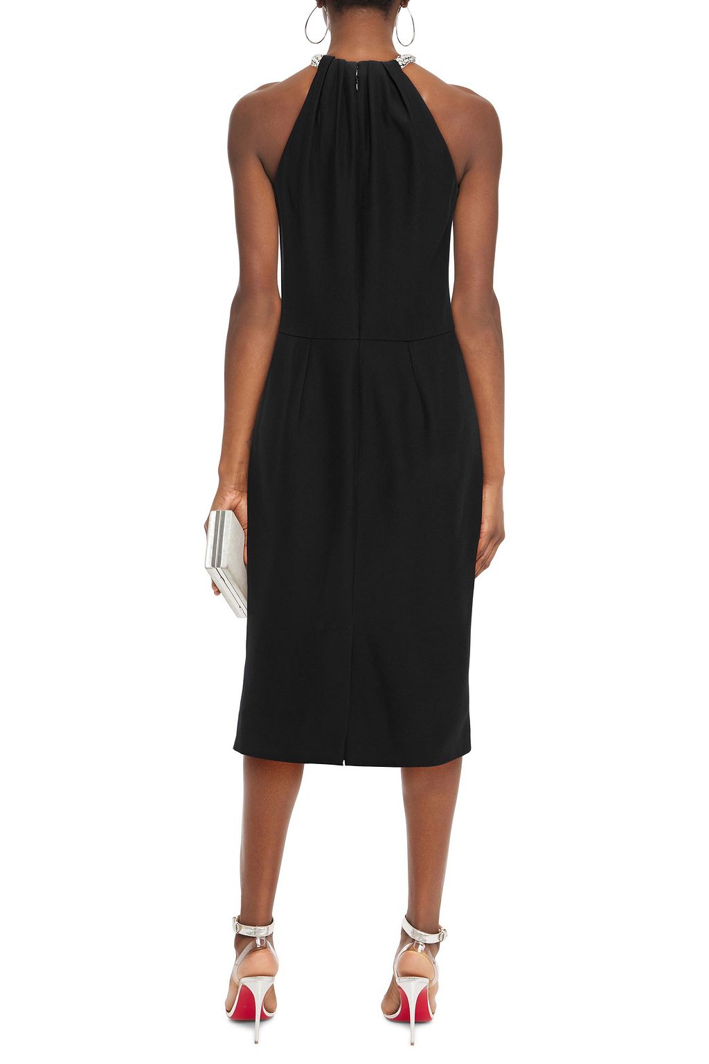 MCQUEEN Draped crystal-embellished crepe midi dress