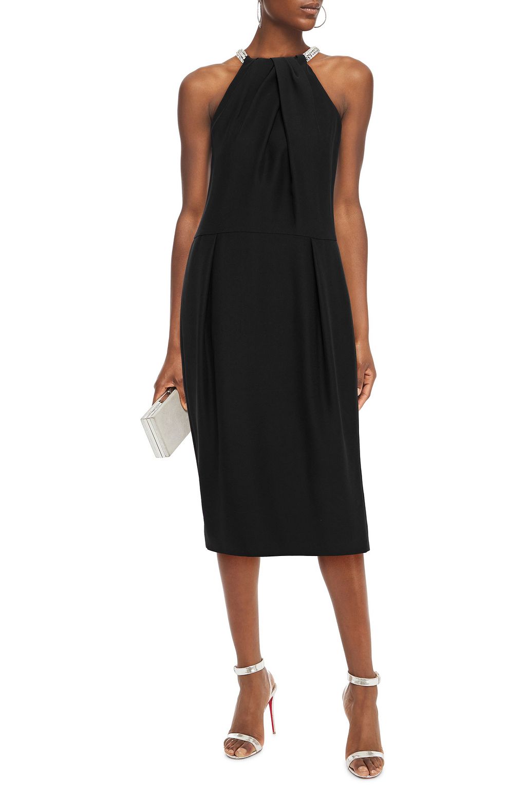 MCQUEEN Draped crystal-embellished crepe midi dress