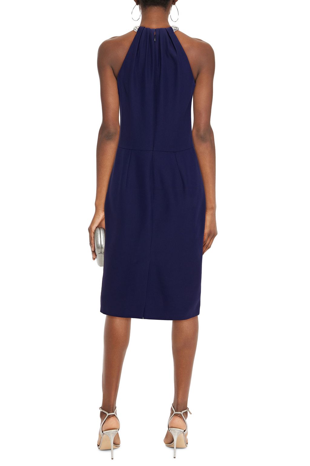 MCQUEEN Draped crystal-embellished crepe midi dress