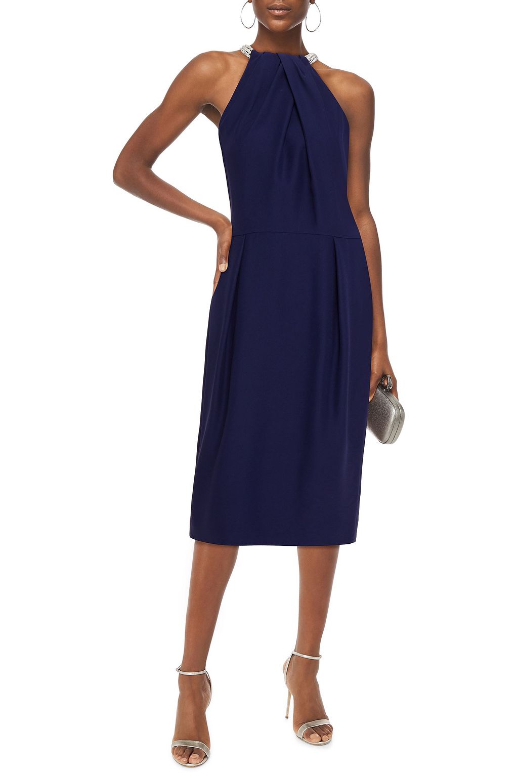 MCQUEEN Draped crystal-embellished crepe midi dress