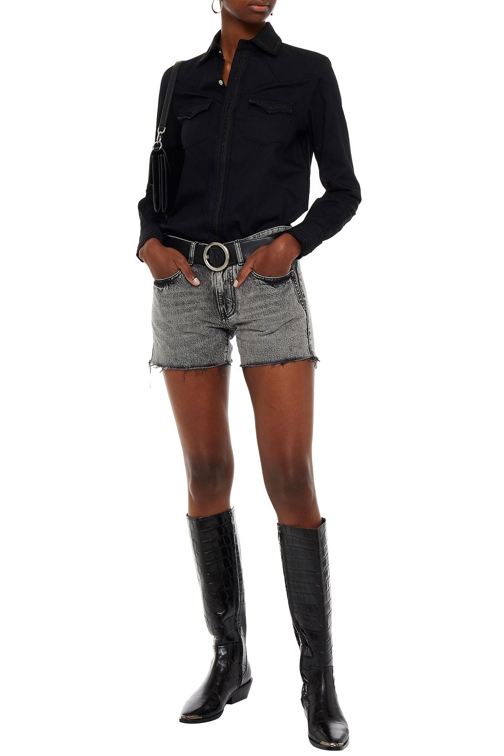 SAINT LAURENT Embroidered denim shirt
