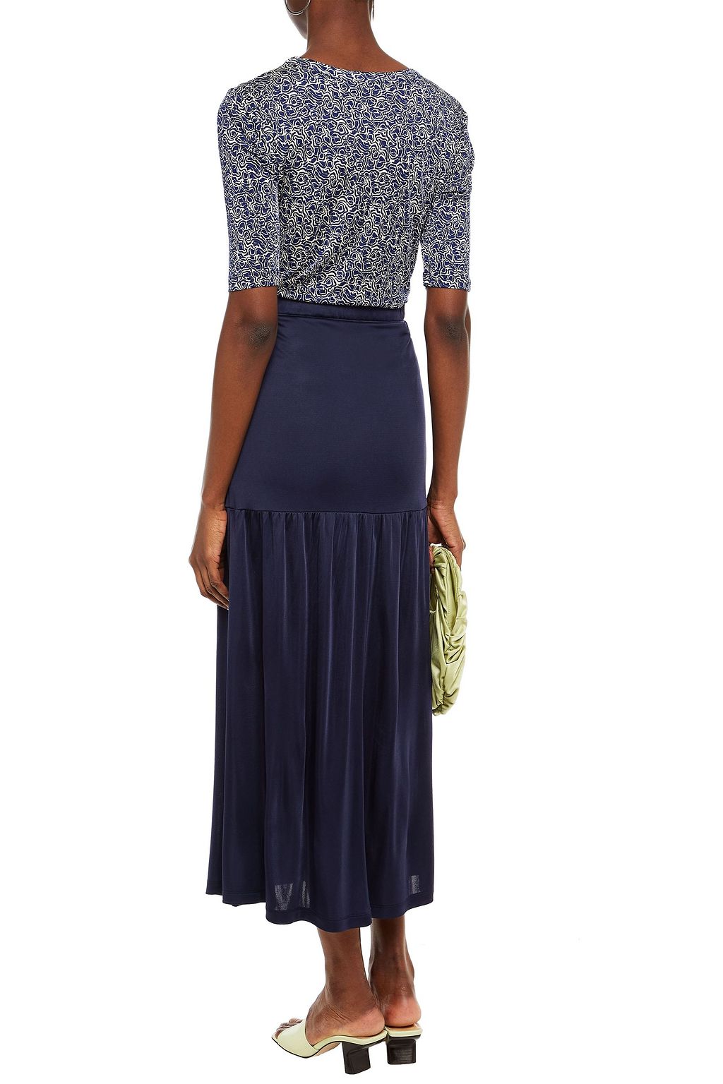 RODEBJER Vega gathered satin-jersey midi skirt