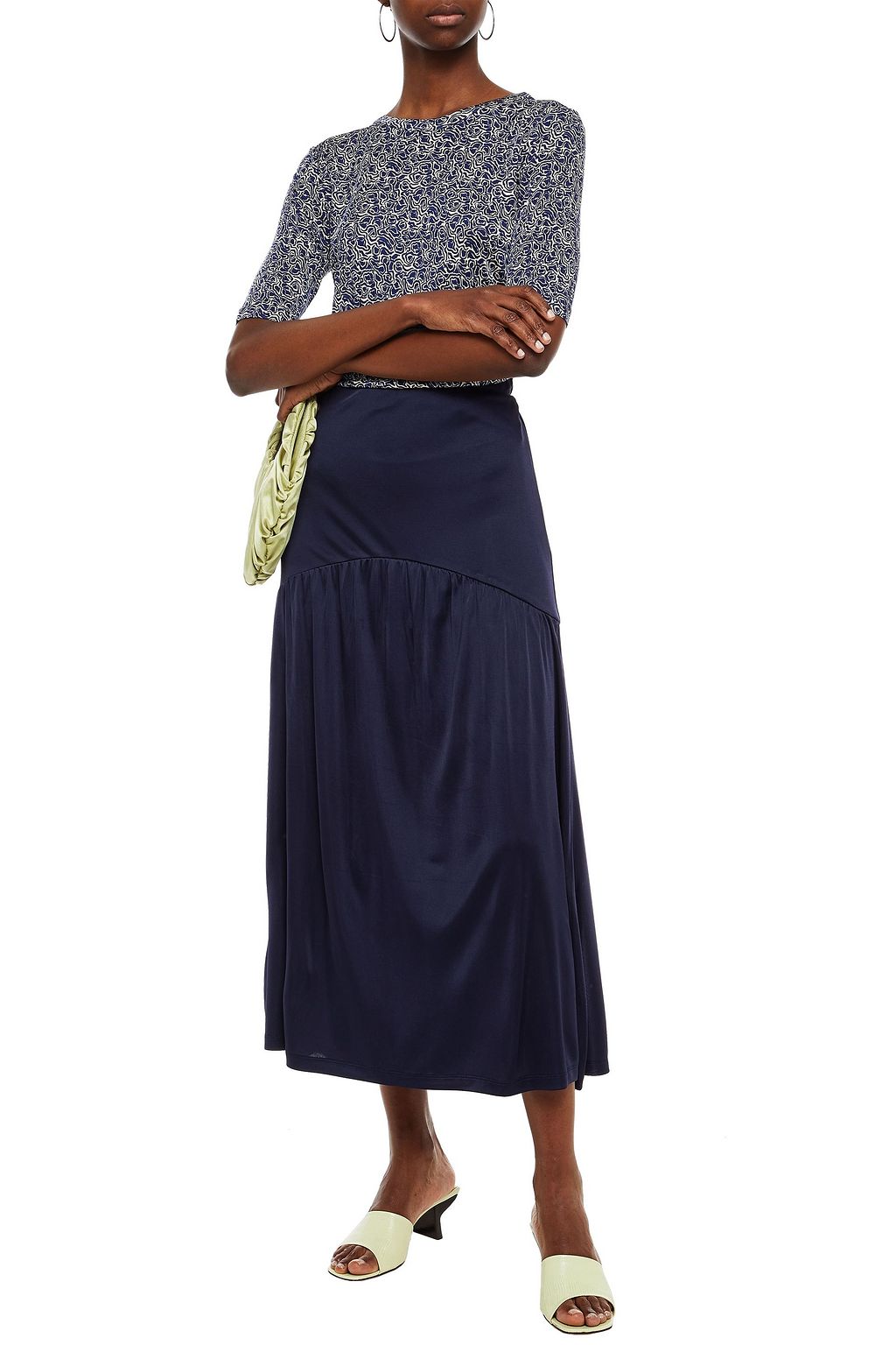 RODEBJER Vega gathered satin-jersey midi skirt
