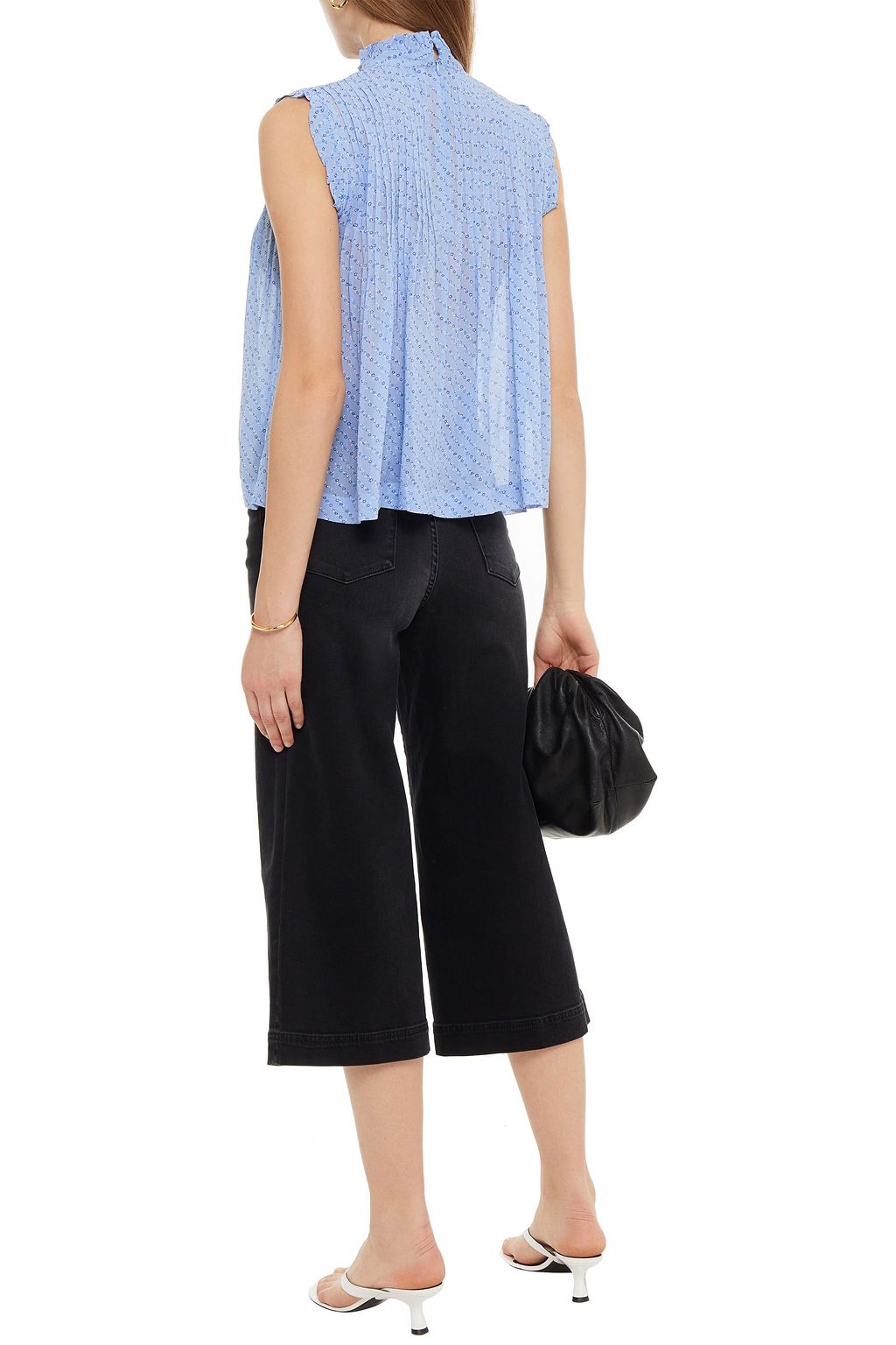 GANNI Ruffle-trimmed pintucked floral-print georgette top