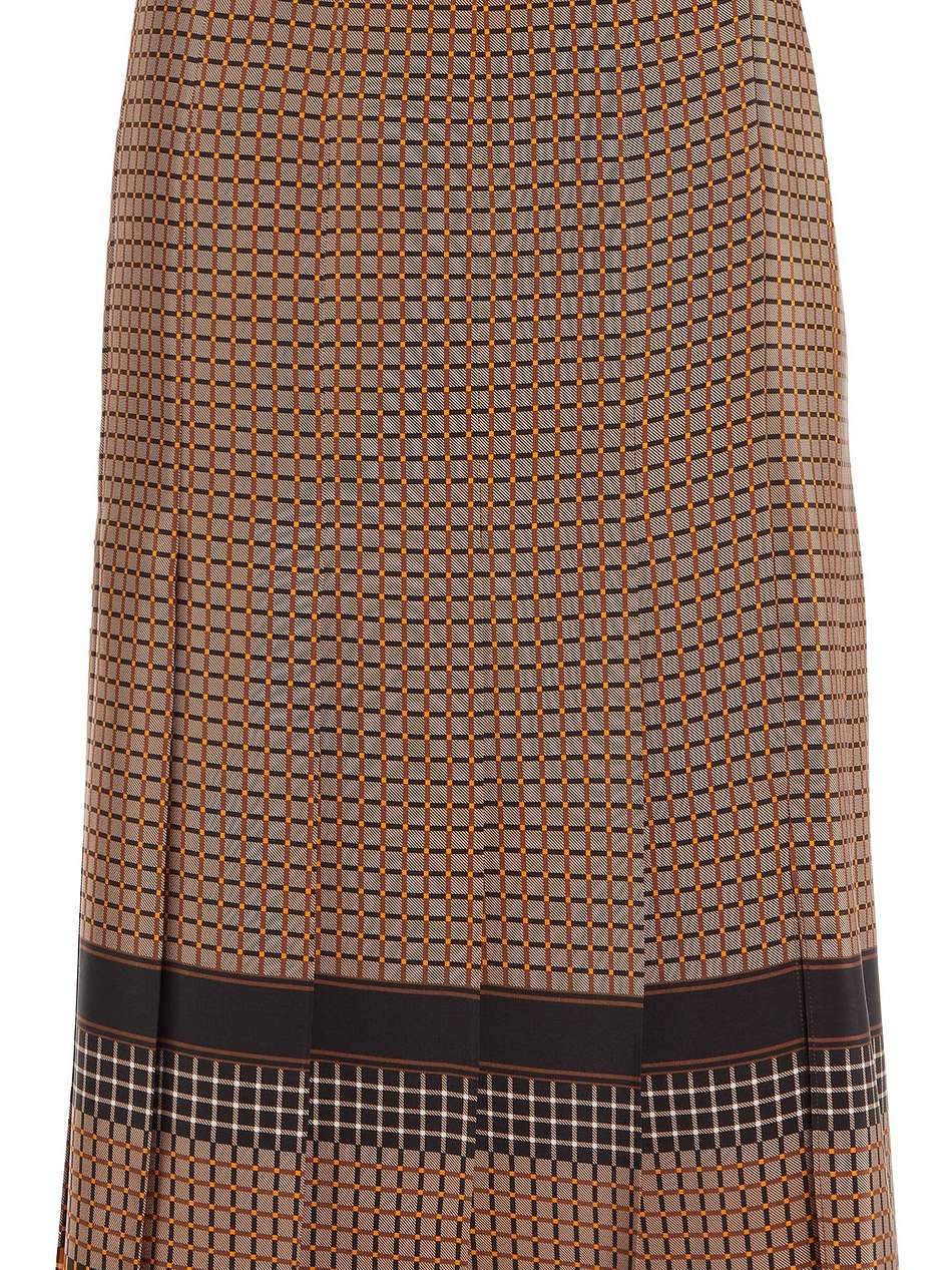 pleated checked silk crepe de chine midi skirt
