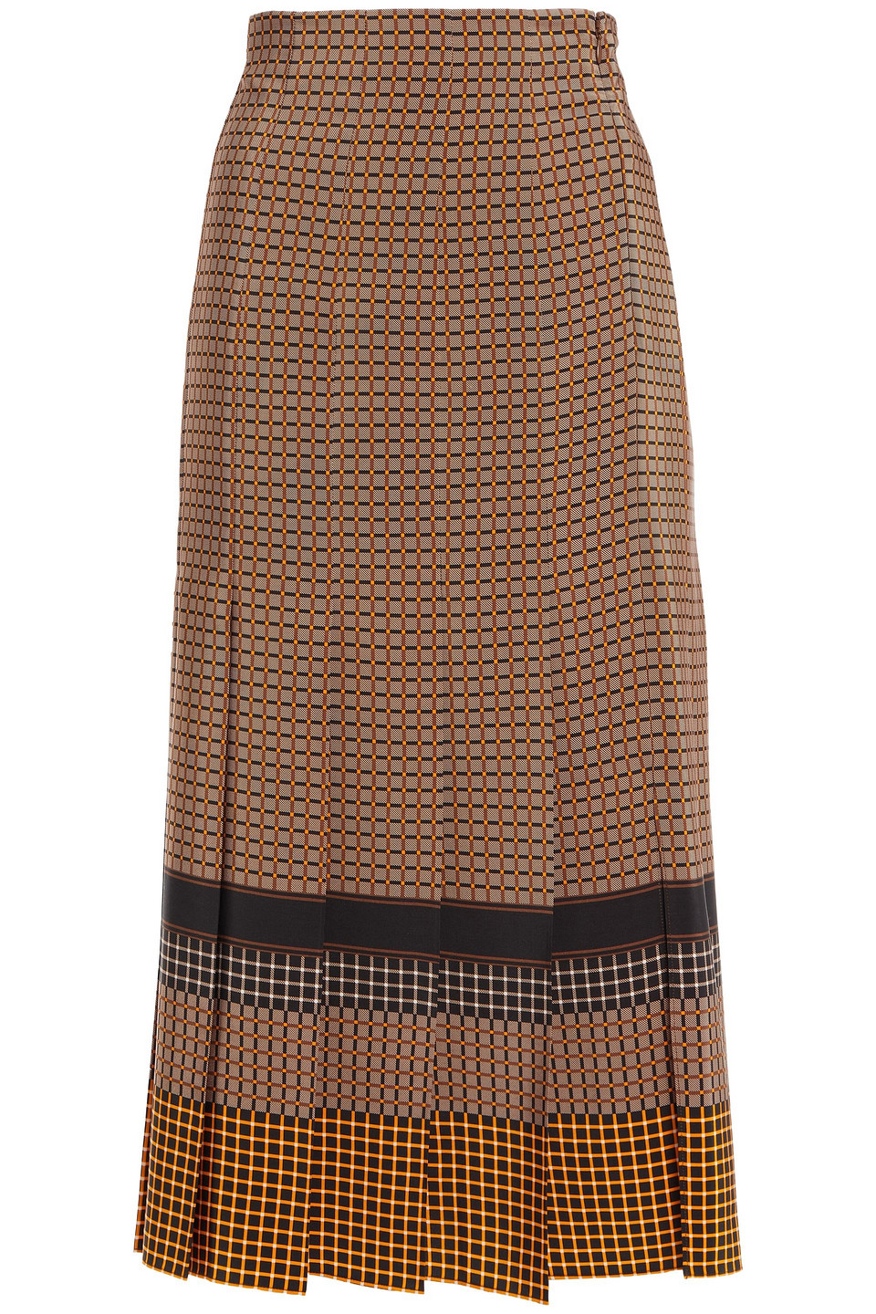 Pleated checked silk crepe de chine midi skirt