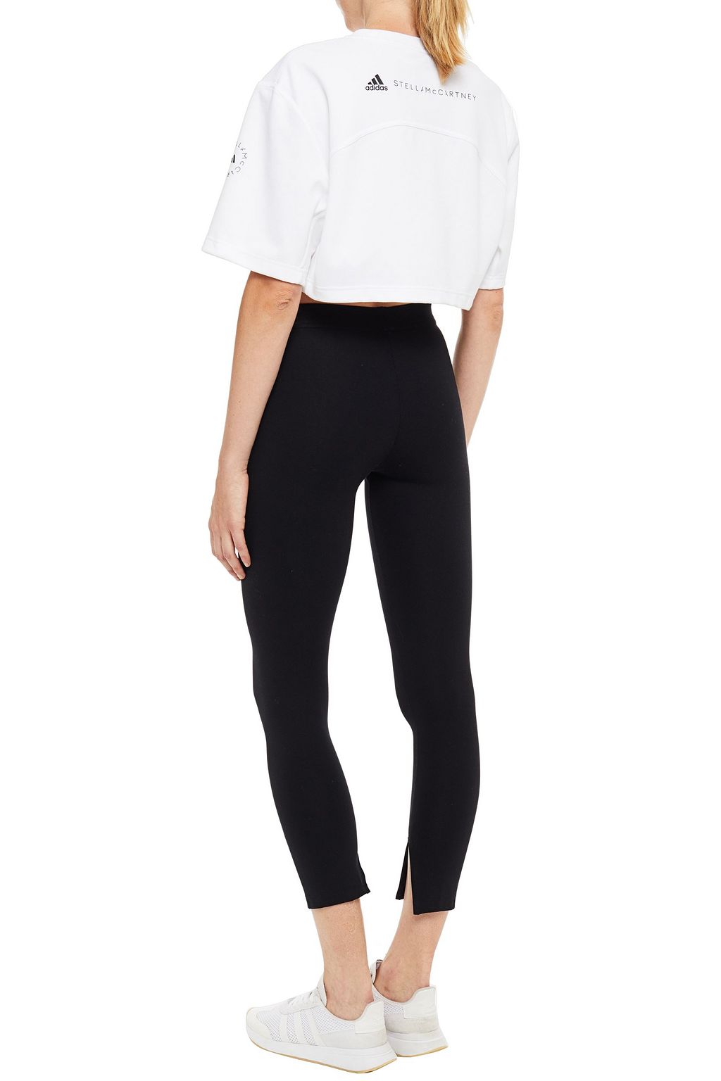 ADIDAS BY STELLA MCCARTNEY Cropped printed cotton-blend jersey T-shirt