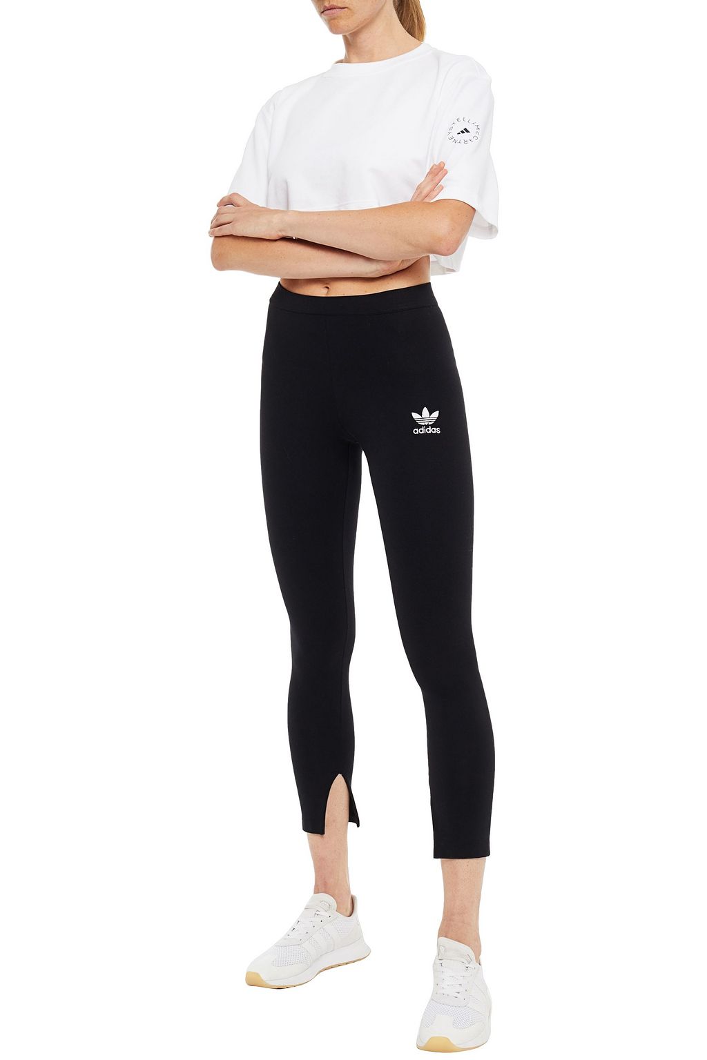 ADIDAS BY STELLA MCCARTNEY Cropped printed cotton-blend jersey T-shirt