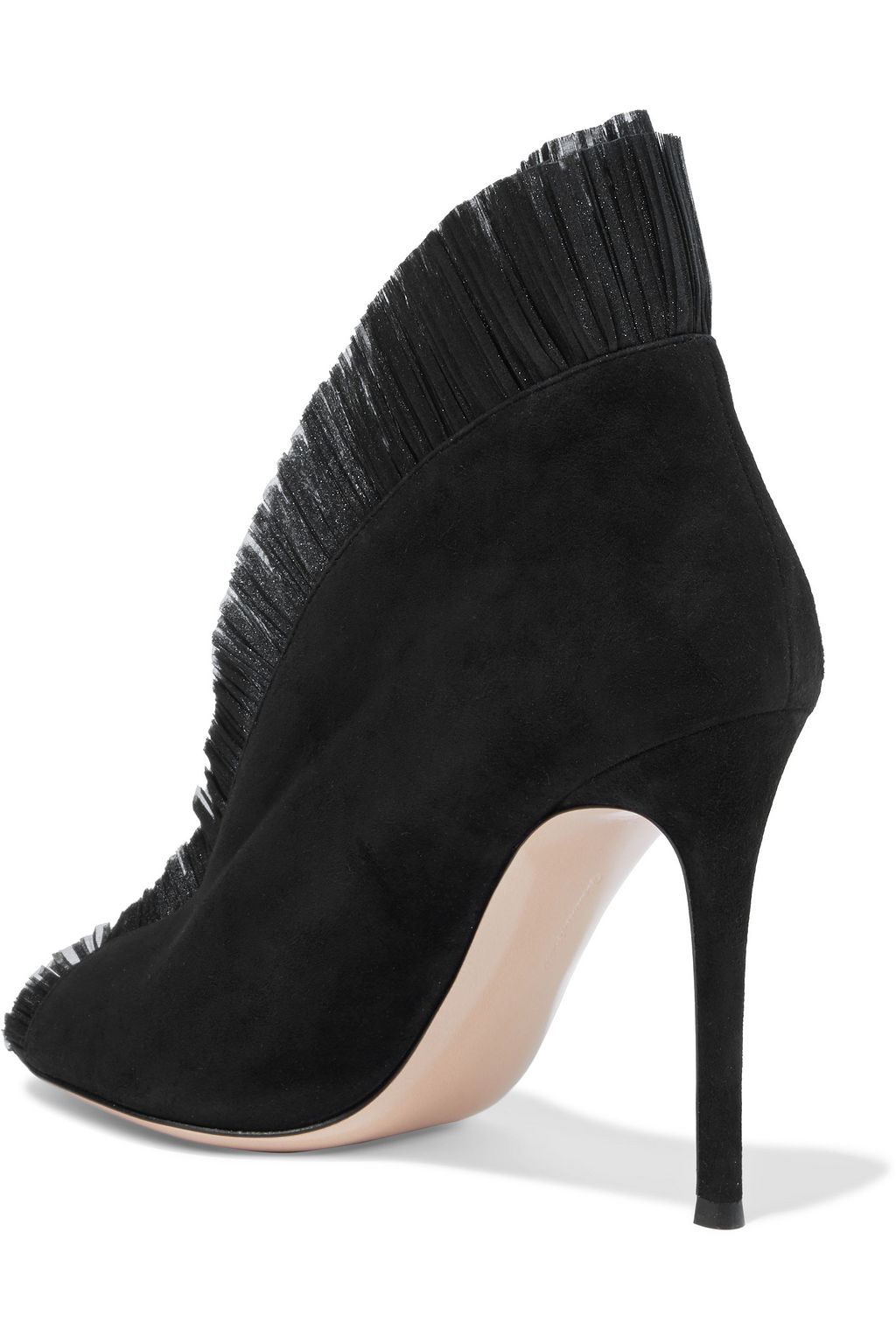 GIANVITO ROSSI Ginevra 105 pleated tulle-trimmed suede ankle boots