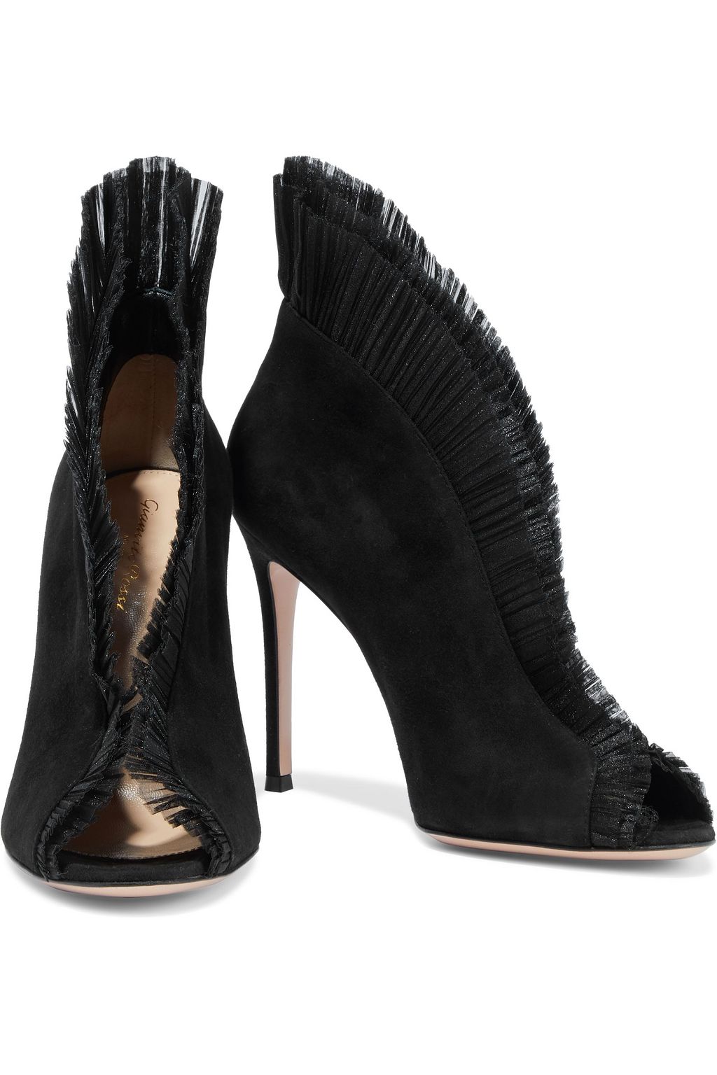 GIANVITO ROSSI Ginevra 105 pleated tulle-trimmed suede ankle boots