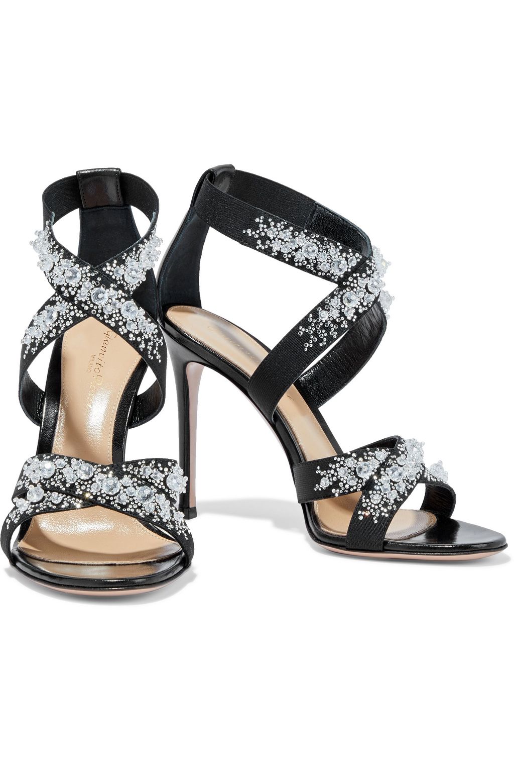 GIANVITO ROSSI 105 embellished elastic and leather sandals