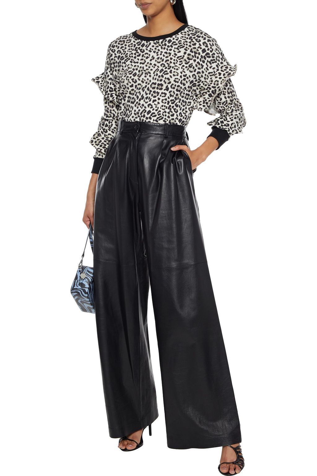 ALICE + OLIVIA Nettie ruffled leopard-print French cotton-terry sweatshirt