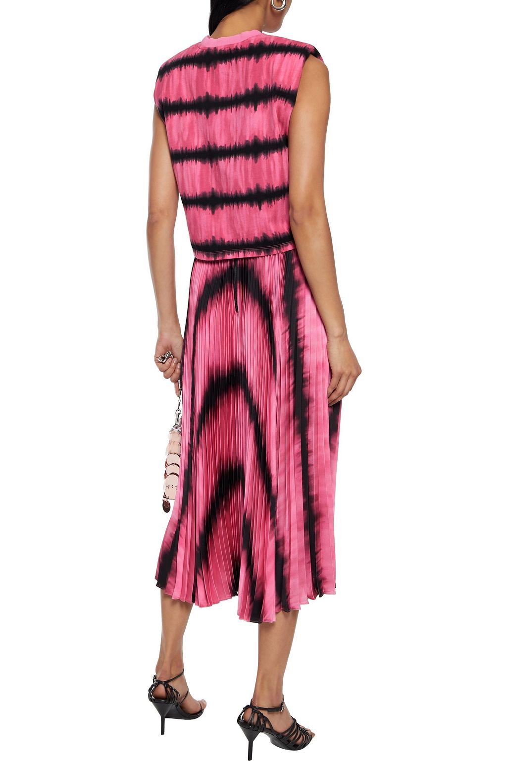 ALICE + OLIVIA Katz tie-dyed plissé-satin midi skirt
