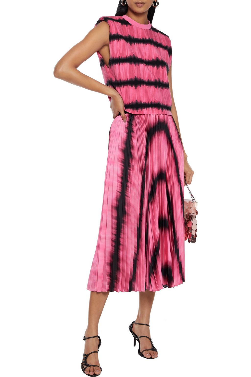 ALICE + OLIVIA Katz tie-dyed plissé-satin midi skirt
