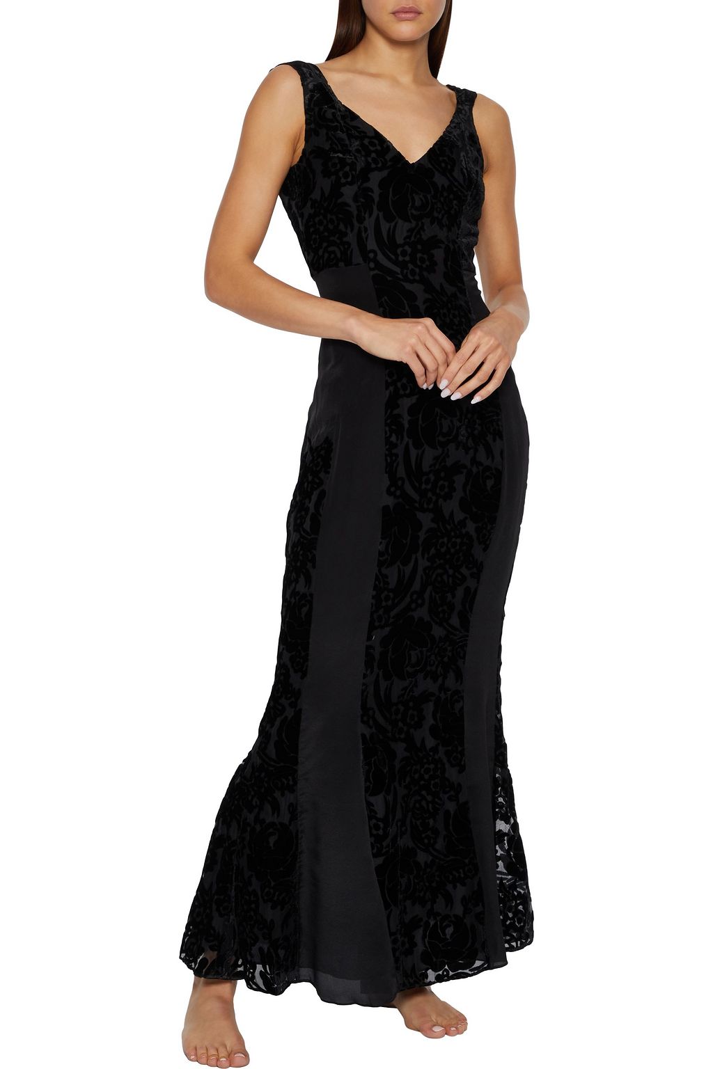 MYLA De Beauvoir devoré-velvet and silk crepe de chine night dress