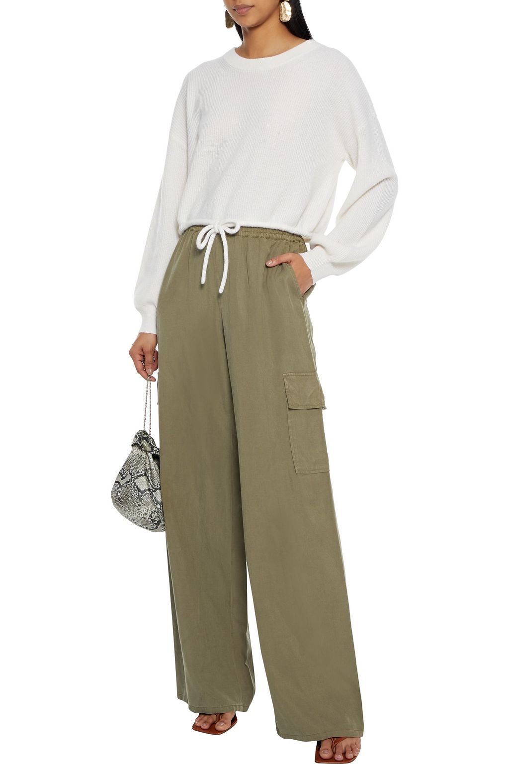ALICE + OLIVIA Elda slub Lyocell, linen and cotton-blend wide-leg pants
