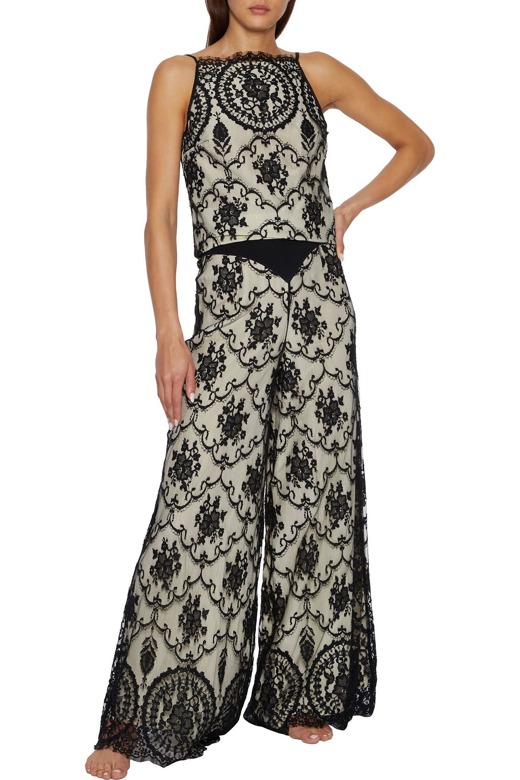 MYLA Cassland Road layered silk-blend Leavers lace and crepe de chine wide-leg pajama pants