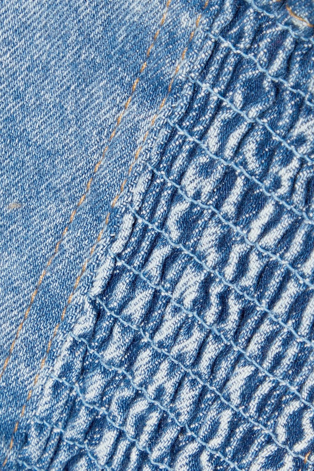 ALICE + OLIVIA Kiley cropped ruffle-trimmed acid-wash denim top