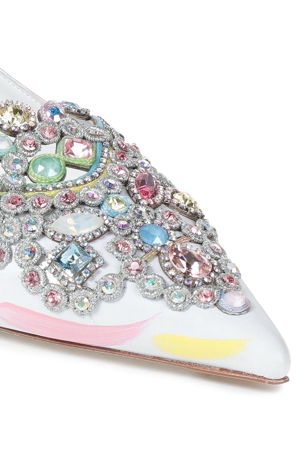 RENE' CAOVILLA Embellished painted leather point-toe flats
