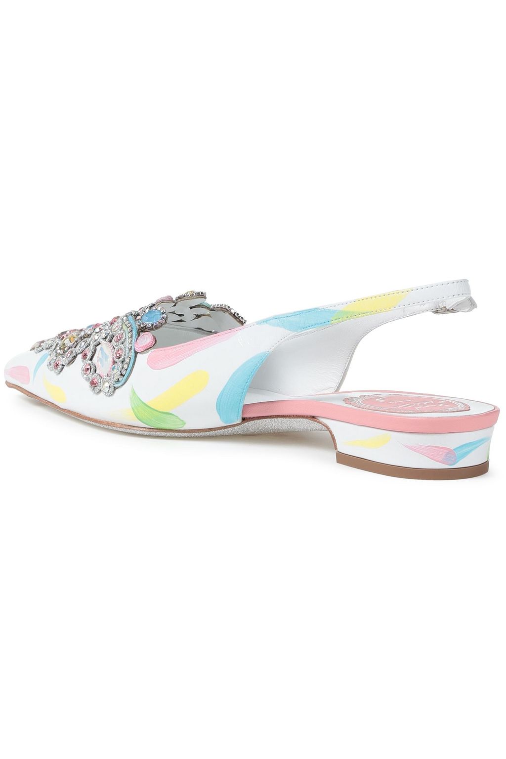 RENE' CAOVILLA Embellished painted leather point-toe flats