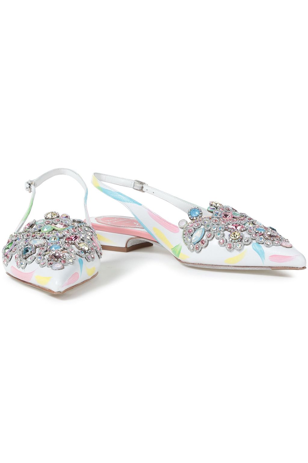 RENE' CAOVILLA Embellished painted leather point-toe flats