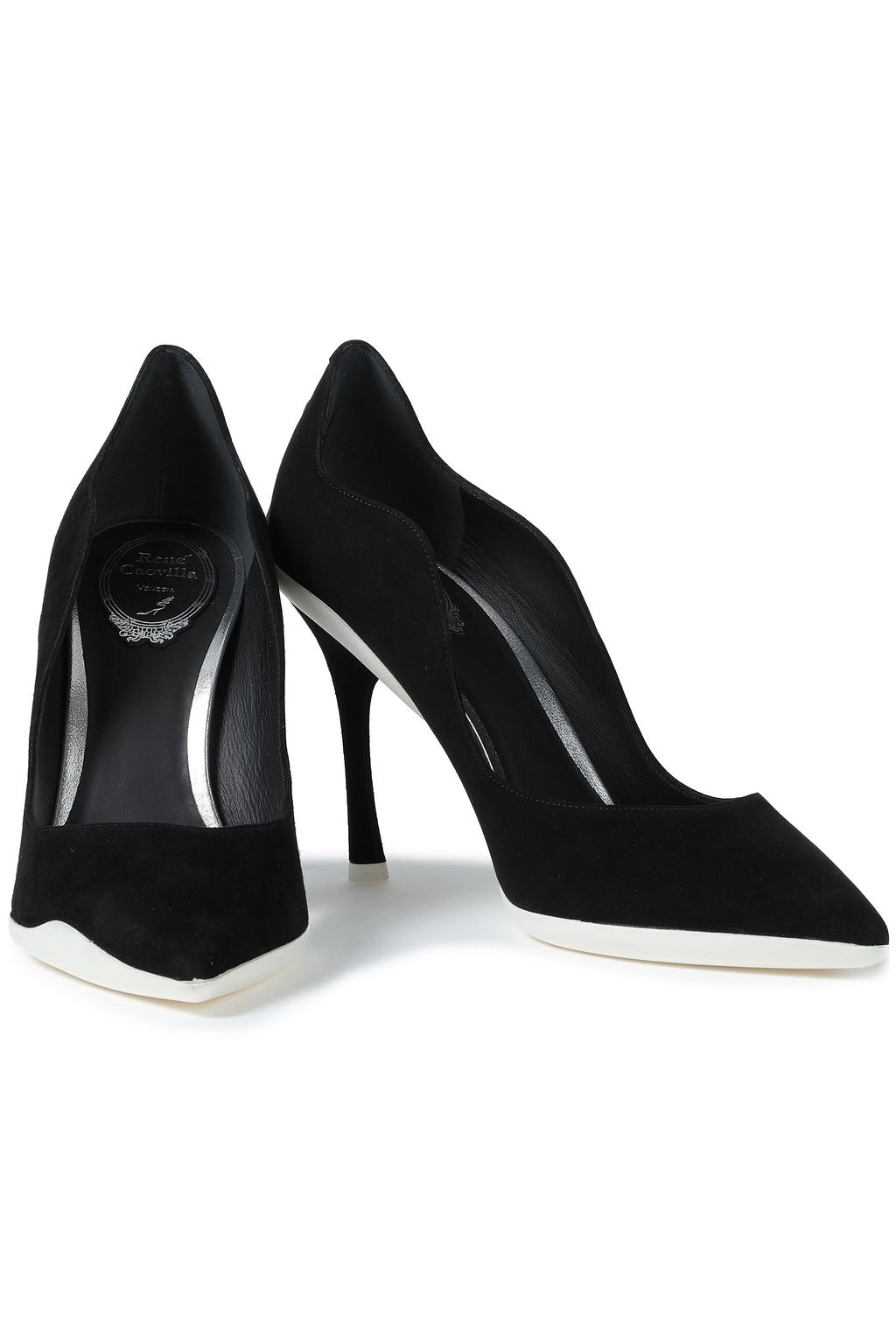 RENE' CAOVILLA Embellished two-tone suede pumps