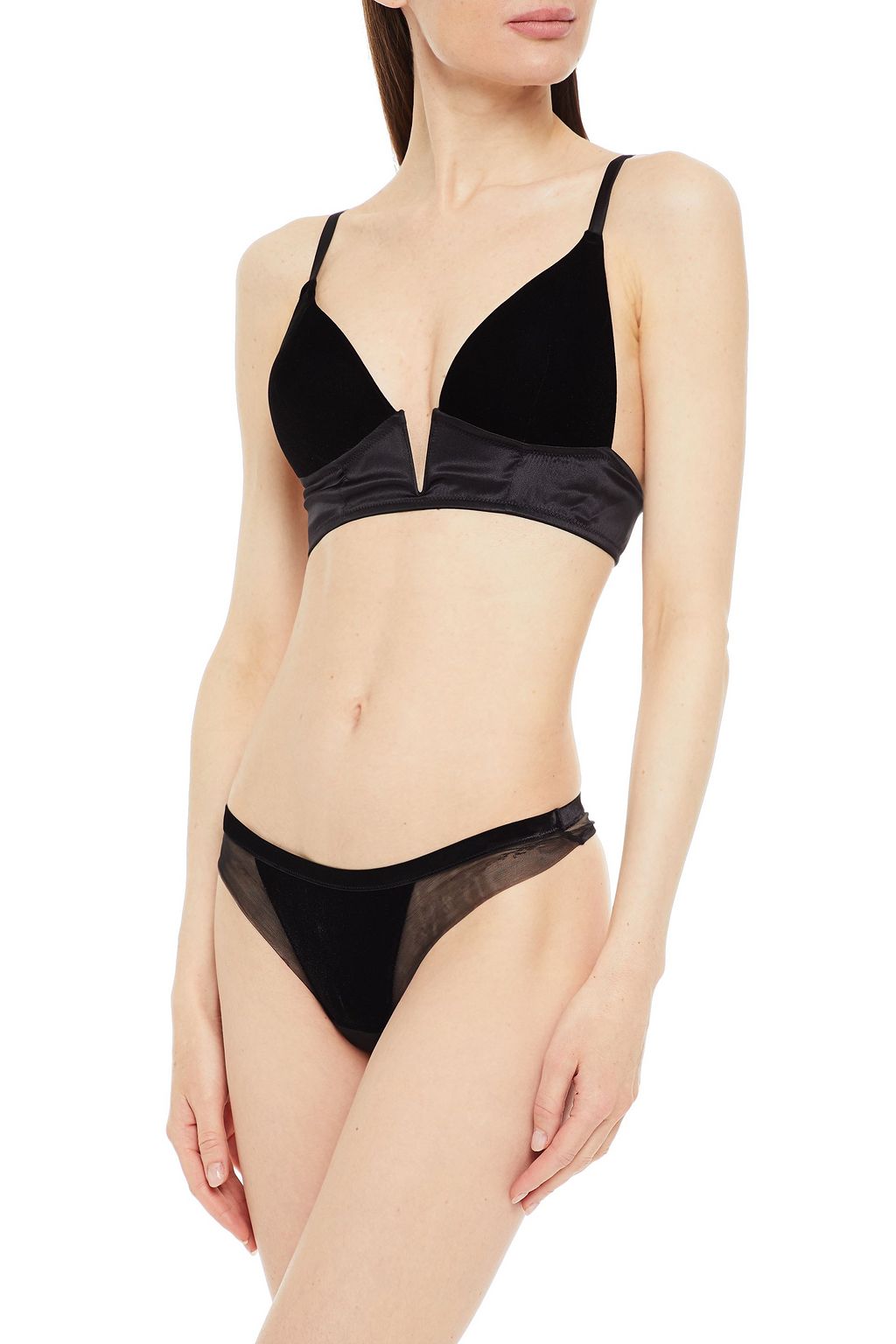 I.D. SARRIERI Velvet and satin underwired plunge bra