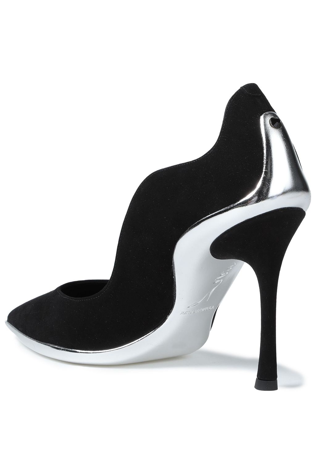 RENE' CAOVILLA Metallic leather-trimmed suede pumps