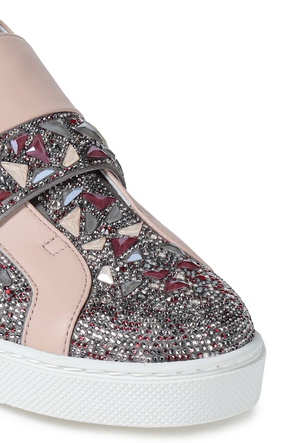 RENE' CAOVILLA Embellished satin-paneled leather sneakers