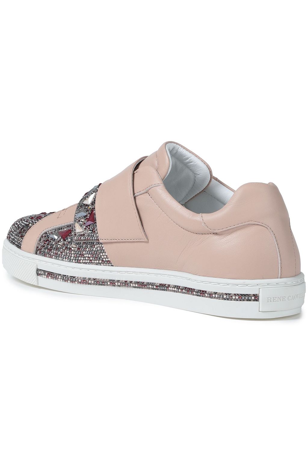 RENE' CAOVILLA Embellished satin-paneled leather sneakers
