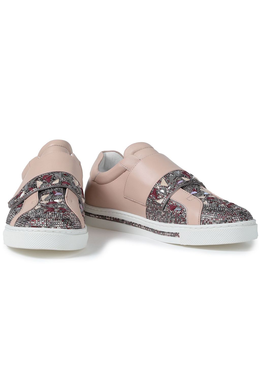 RENE' CAOVILLA Embellished satin-paneled leather sneakers