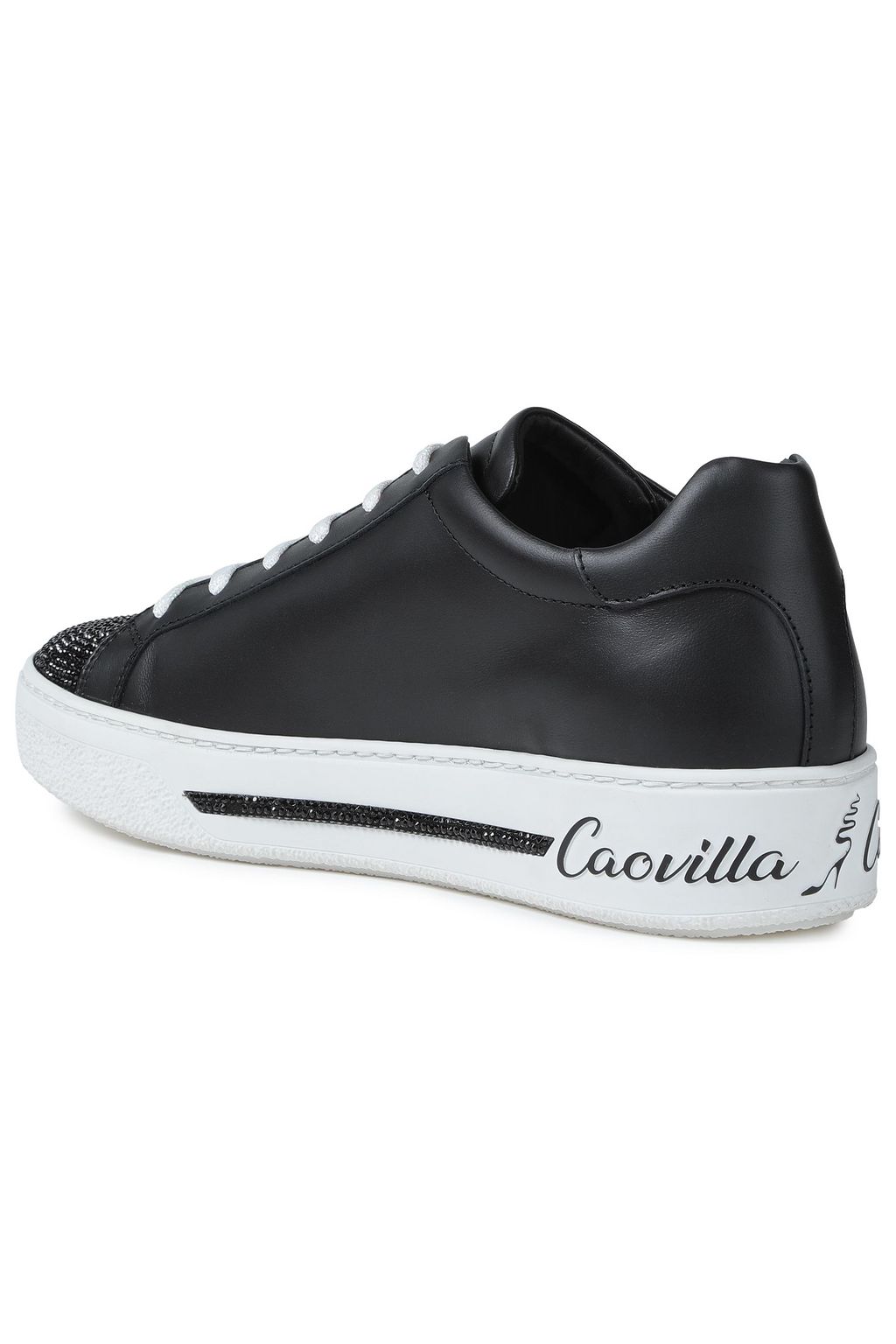 RENE' CAOVILLA Embellished satin-paneled leather sneakers