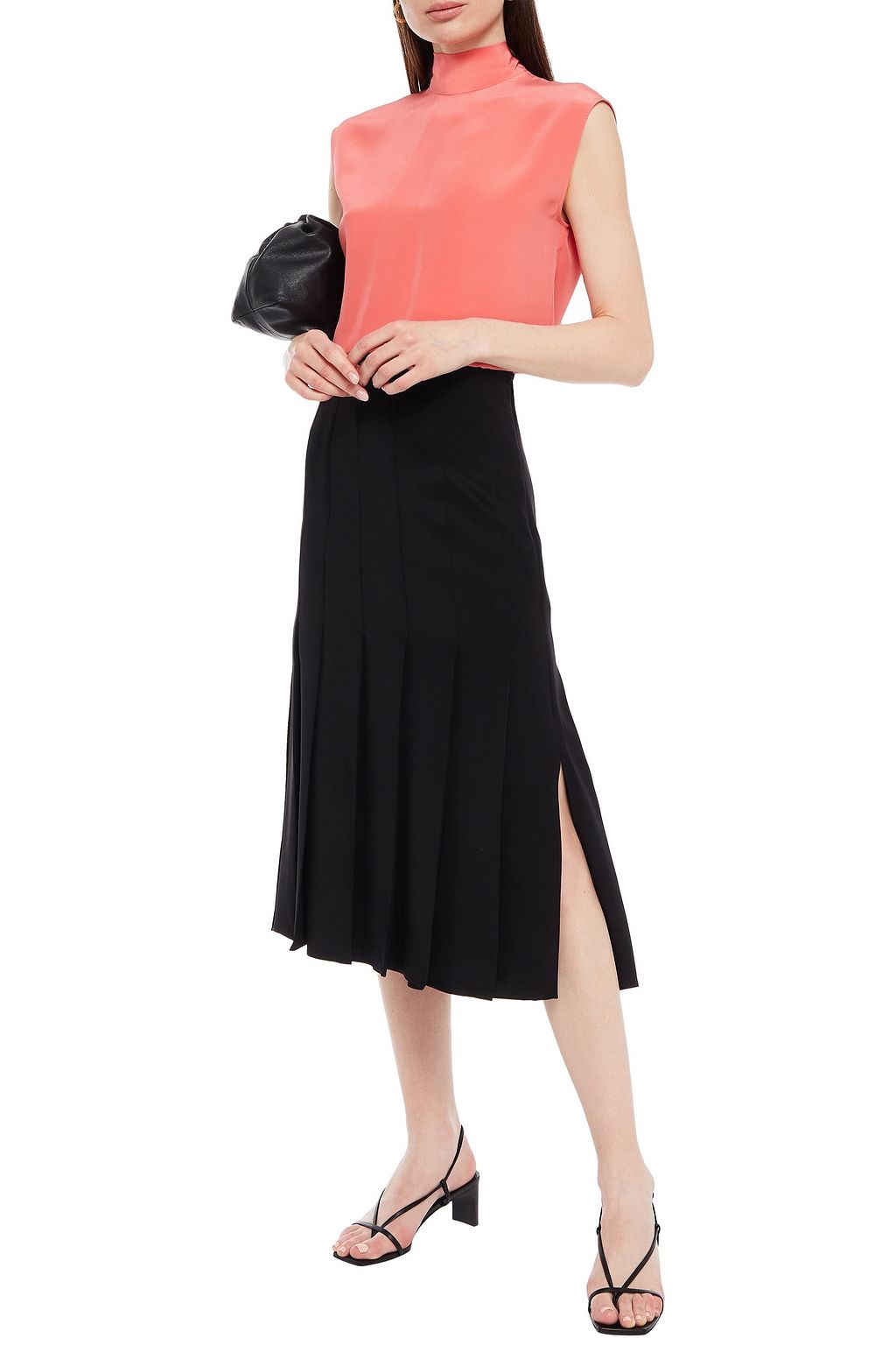 JOSEPH Pleated silk-satin midi skirt