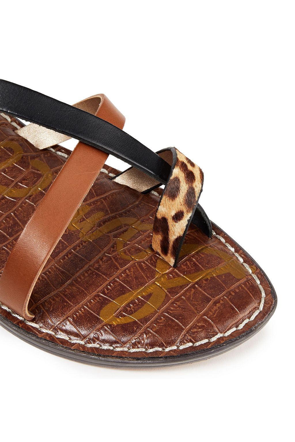 SAM EDELMAN Leather and leopard-print calf hair sandals