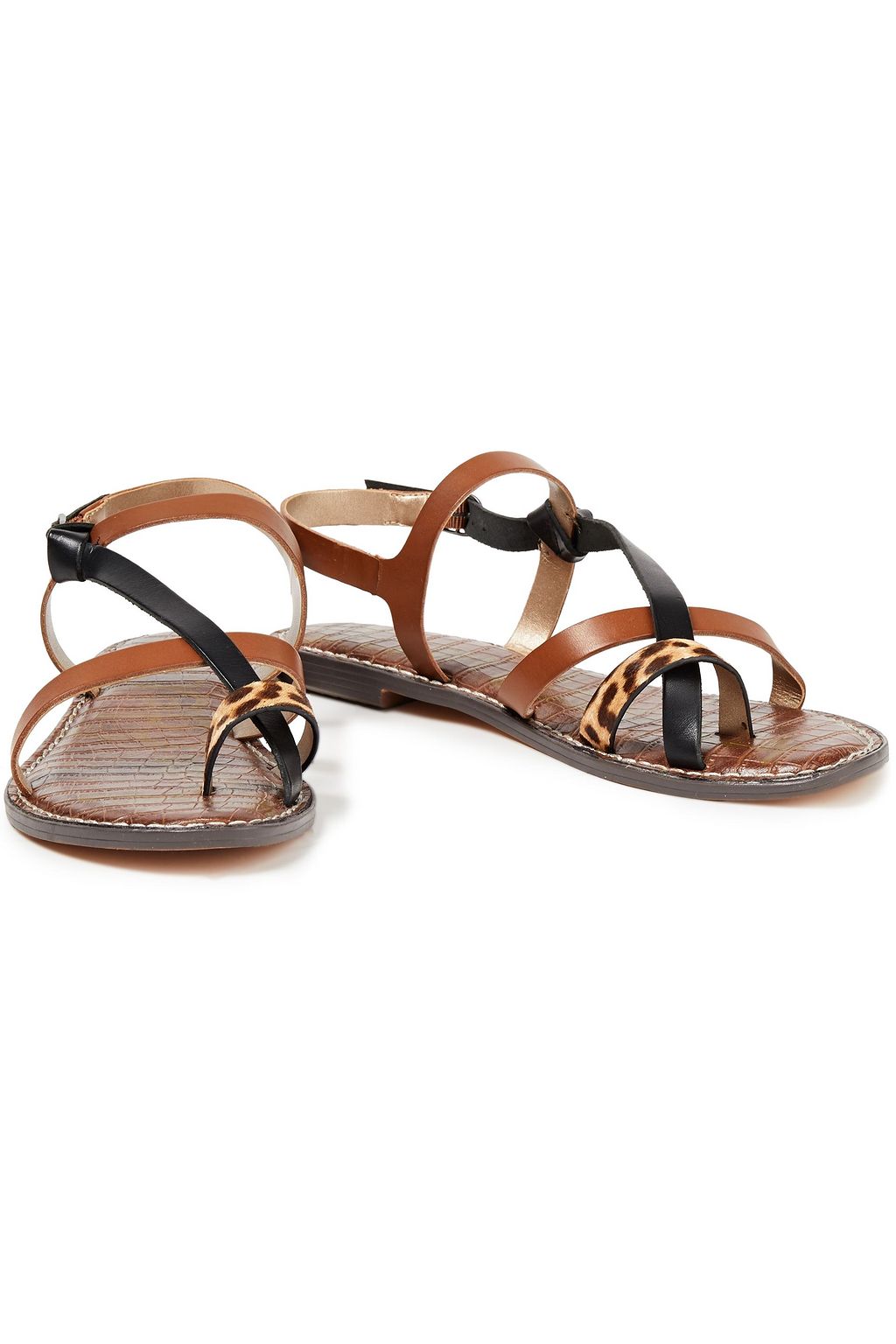 SAM EDELMAN Leather and leopard-print calf hair sandals