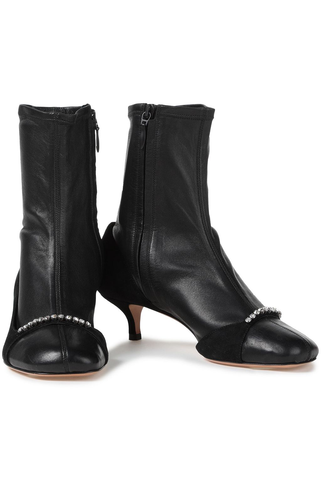 VALENTINO GARAVANI Embellished suede-paneled leather ankle boots