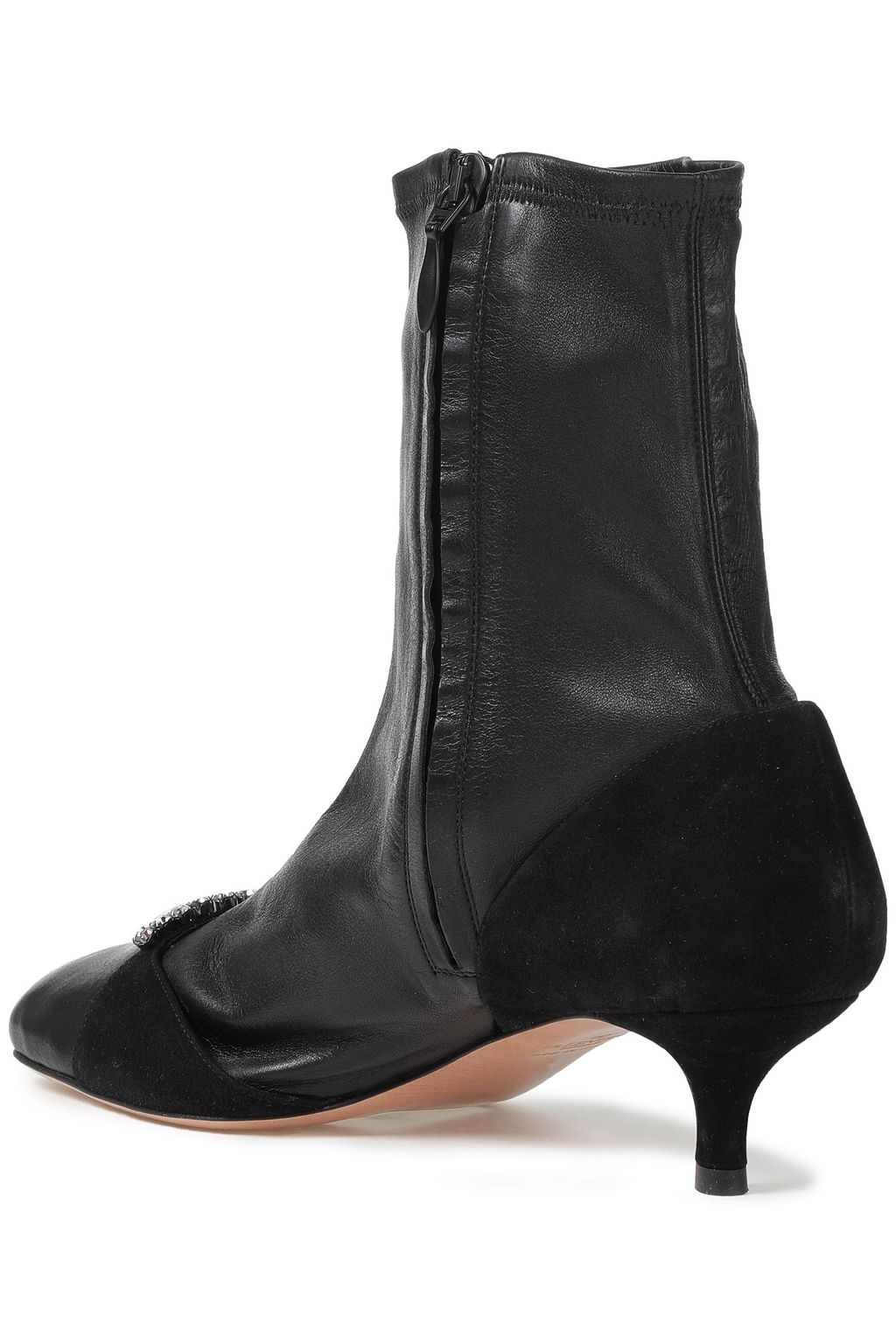 VALENTINO GARAVANI Embellished suede-paneled leather ankle boots