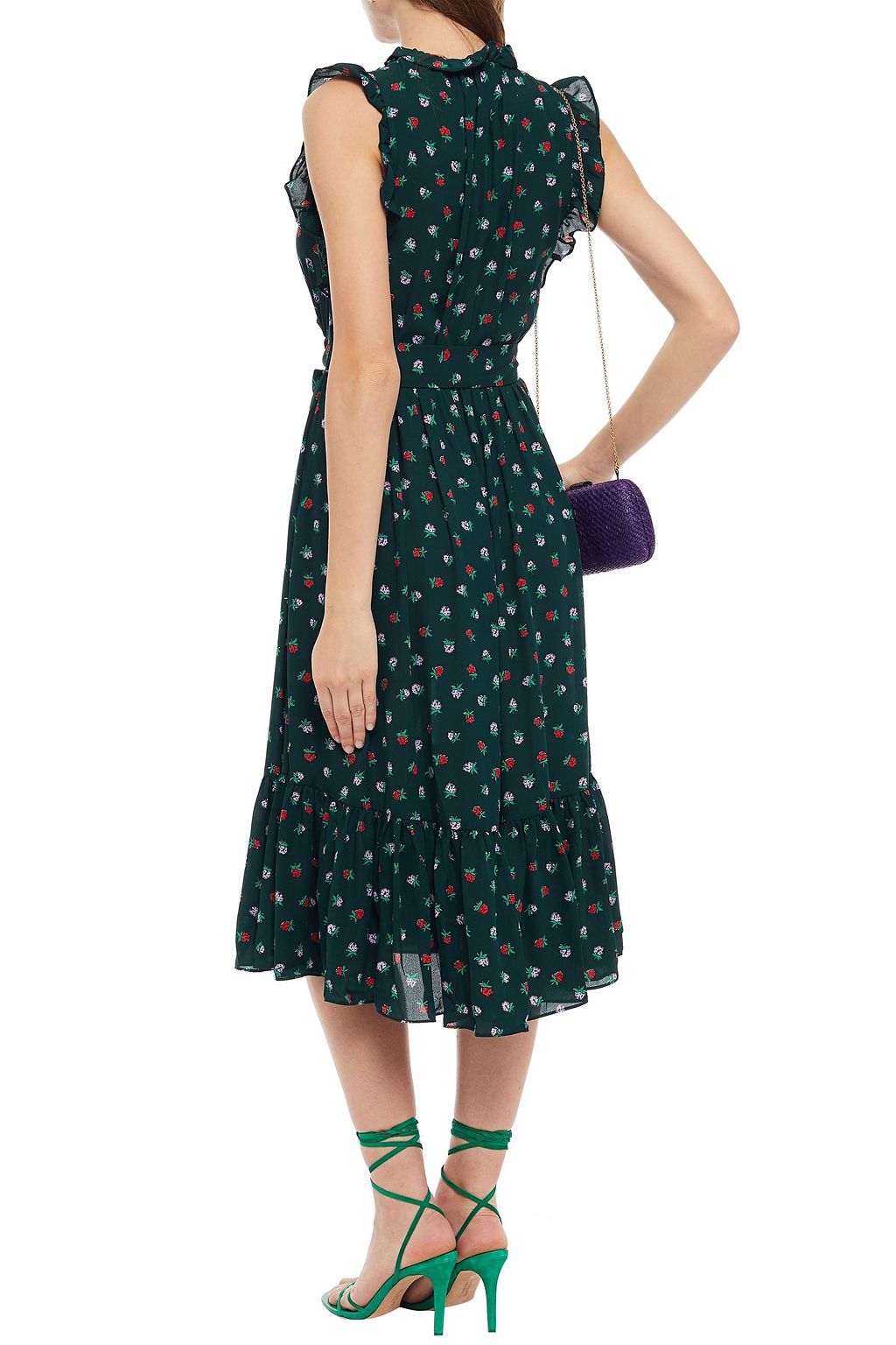 KATE SPADE NEW YORK Wrap-effect ruffled floral-print crepe midi dress