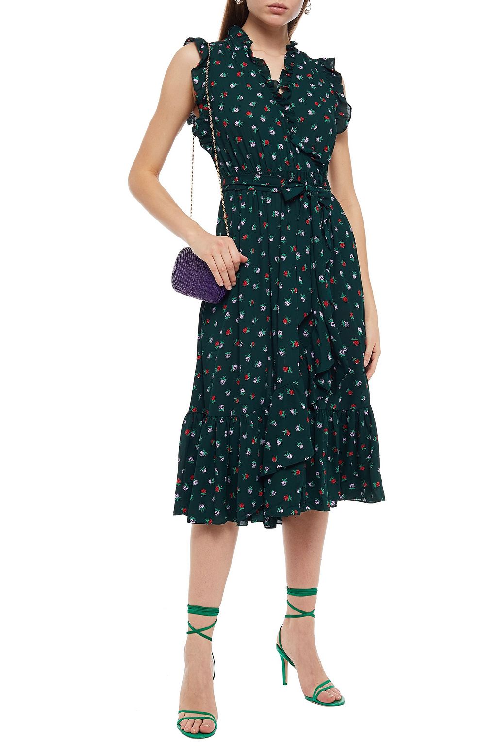 KATE SPADE NEW YORK Wrap-effect ruffled floral-print crepe midi dress