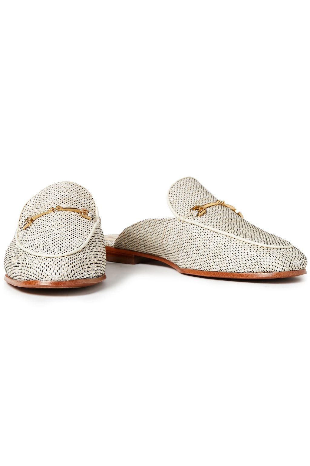 SAM EDELMAN Embellished metallic woven slippers