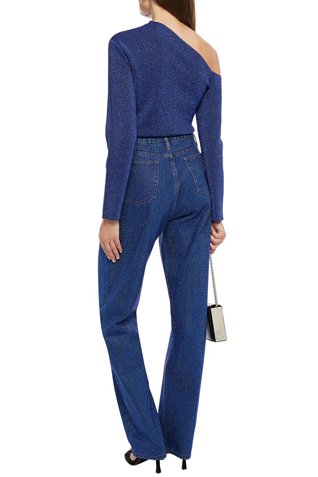 SOLACE LONDON Una one-shoulder metallic stretch-knit top