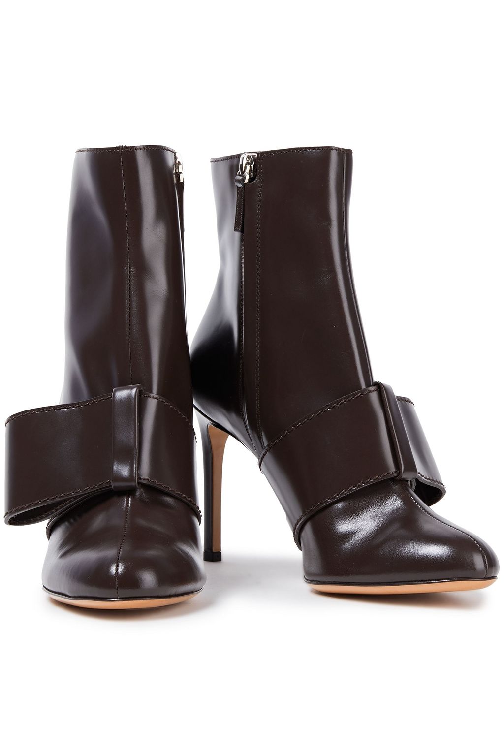 VALENTINO GARAVANI Bow-embellished glossed-leather ankle boots