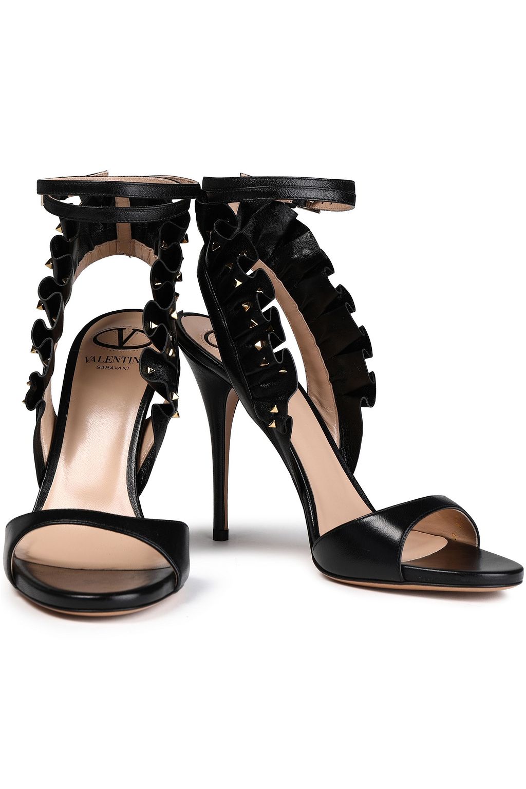 VALENTINO GARAVANI Rockstud ruffled leather sandals