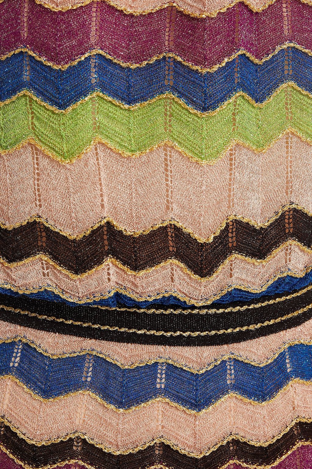 M MISSONI Gathered metallic crochet-knit mini dress