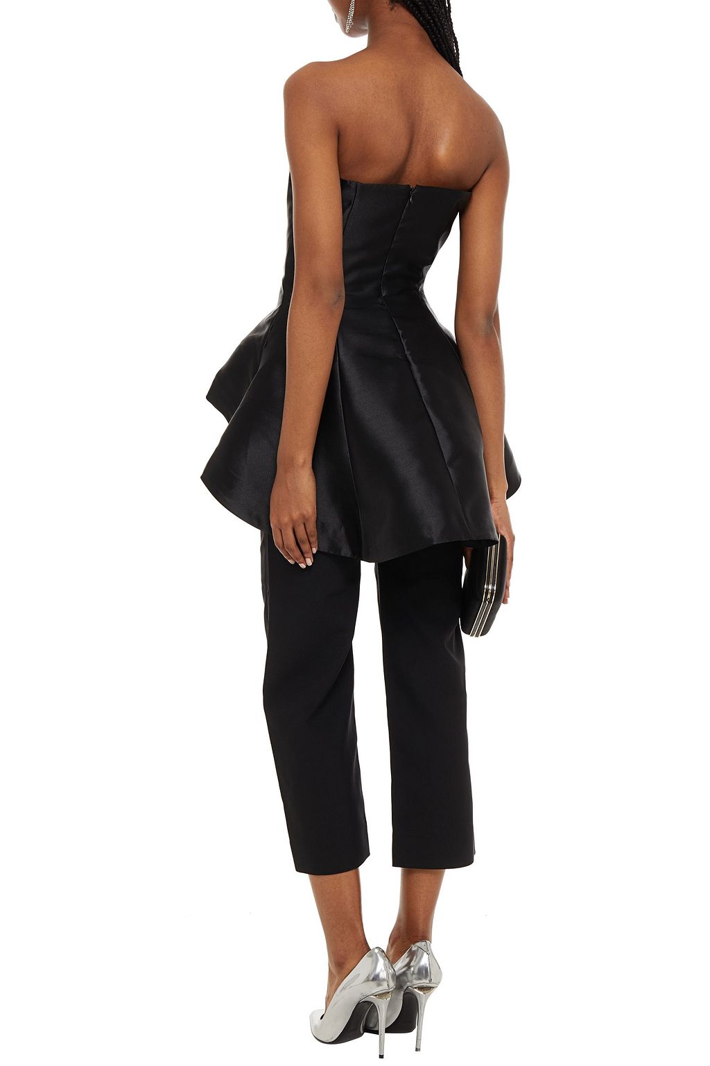 SOLACE LONDON Brandie strapless satin-twill peplum top