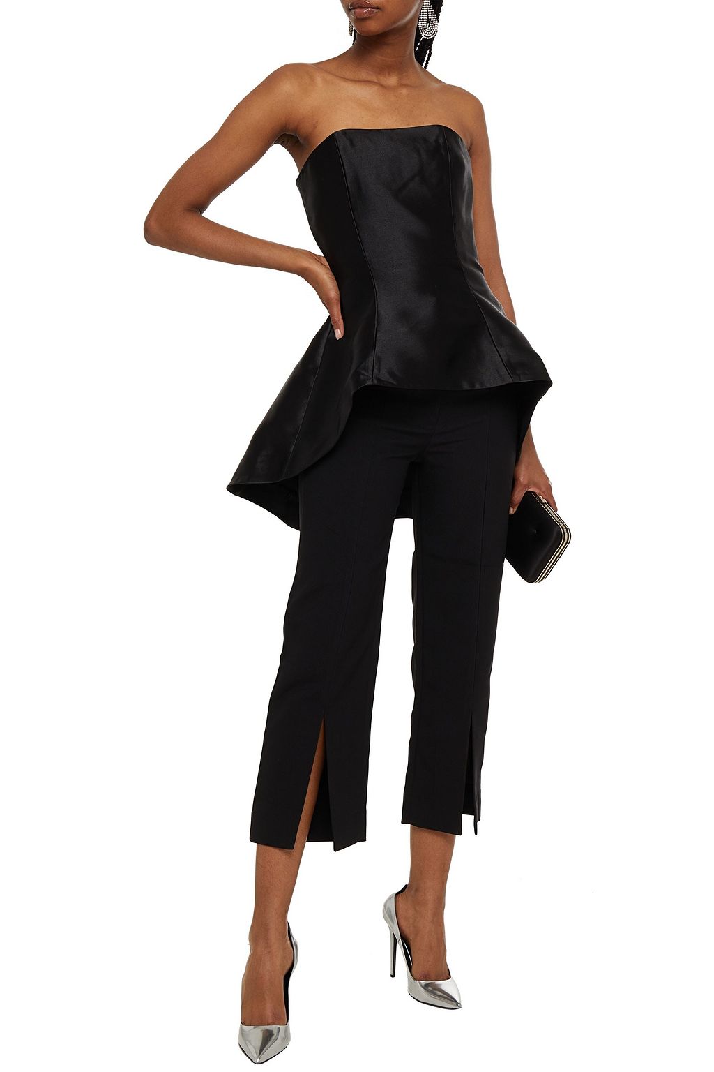 SOLACE LONDON Brandie strapless satin-twill peplum top