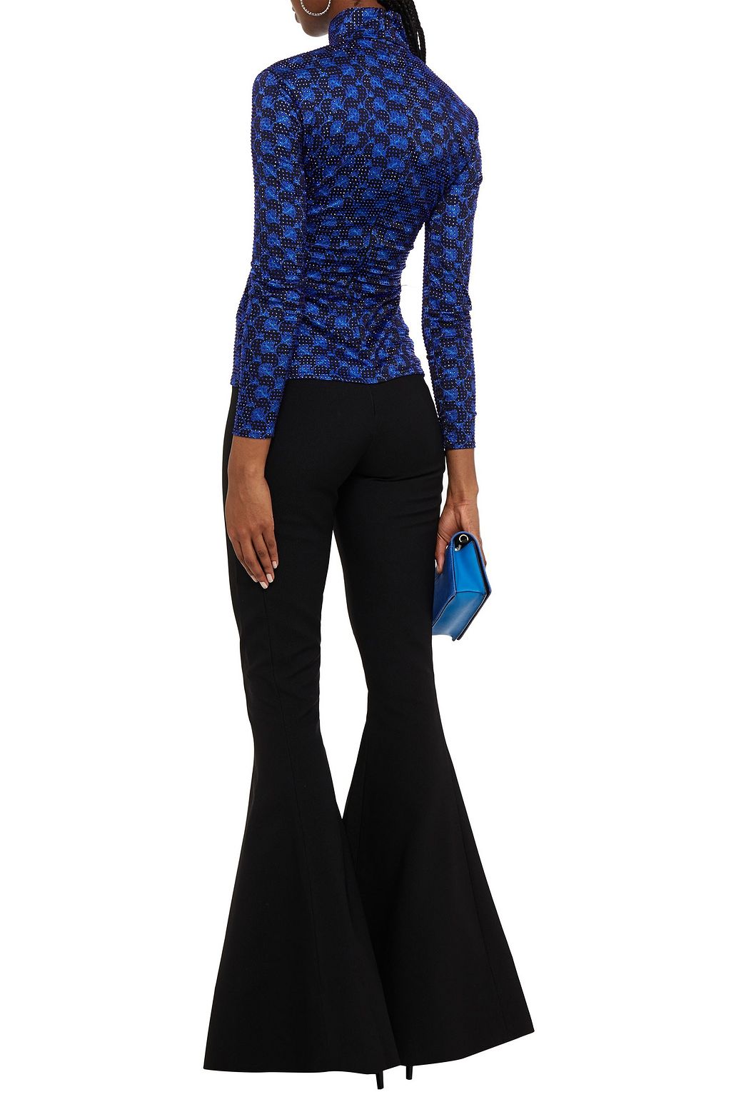 SOLACE LONDON Aida crystal-embellished satin turtleneck top