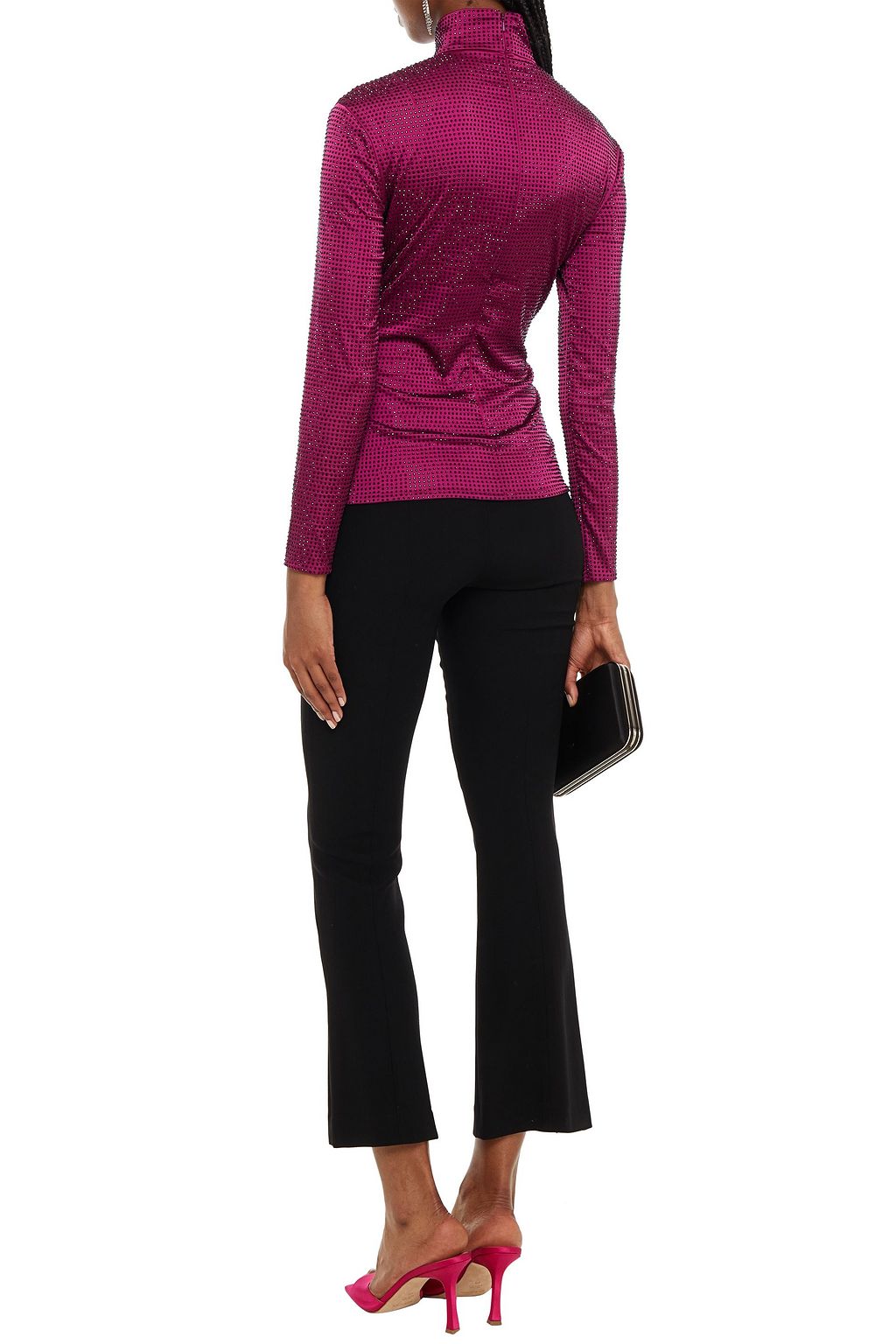 SOLACE LONDON Aida crystal-embellished satin turtleneck top