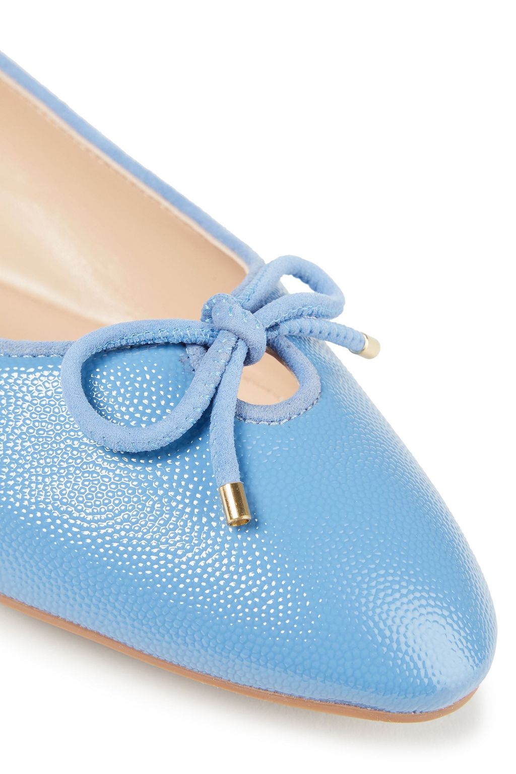 STUART WEITZMAN Gabby embellished patent pebbled-leather ballet flats